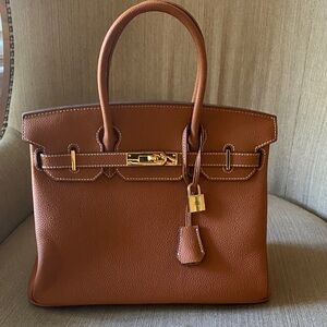 30cm Togo genuine leather cognac golden brown top handle tonal stitching bk30